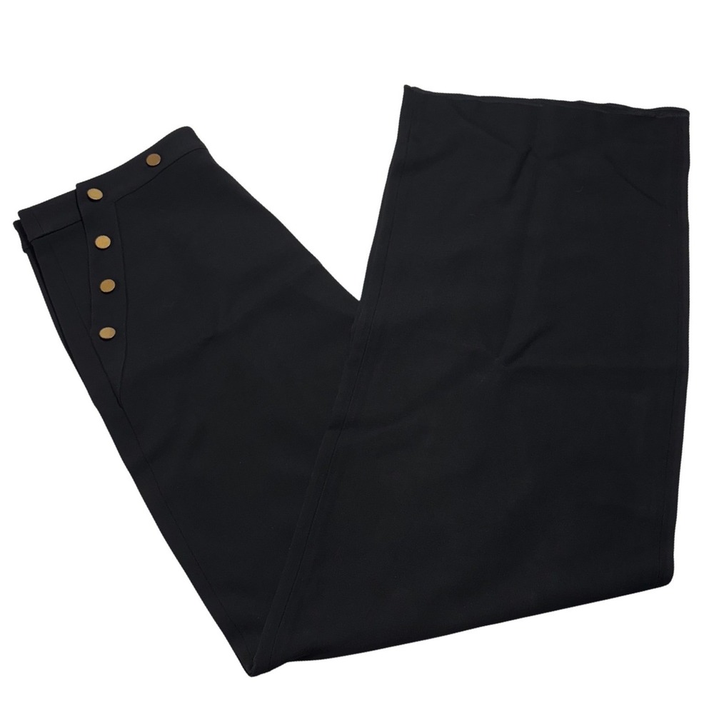 St. John Wide Leg Sailor Pants Womens 12 Caviar Black Gold Button High Rise NEW